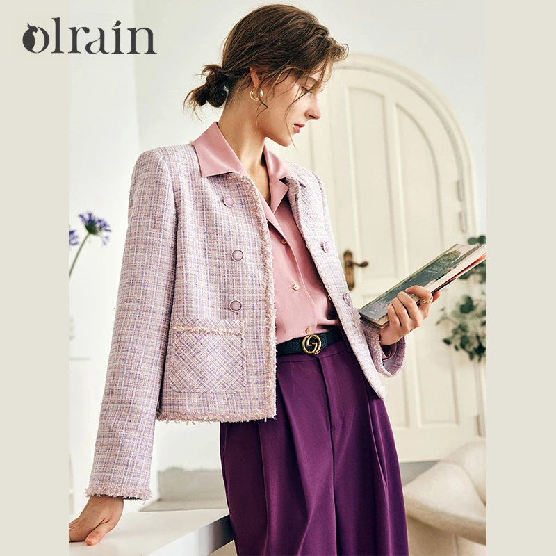 

OLrain French Short Coat Women's Autumn 2026 New Temperament Plaid Sweet Top Elegant Commute Pocket O-neck Jackets O22QW63195