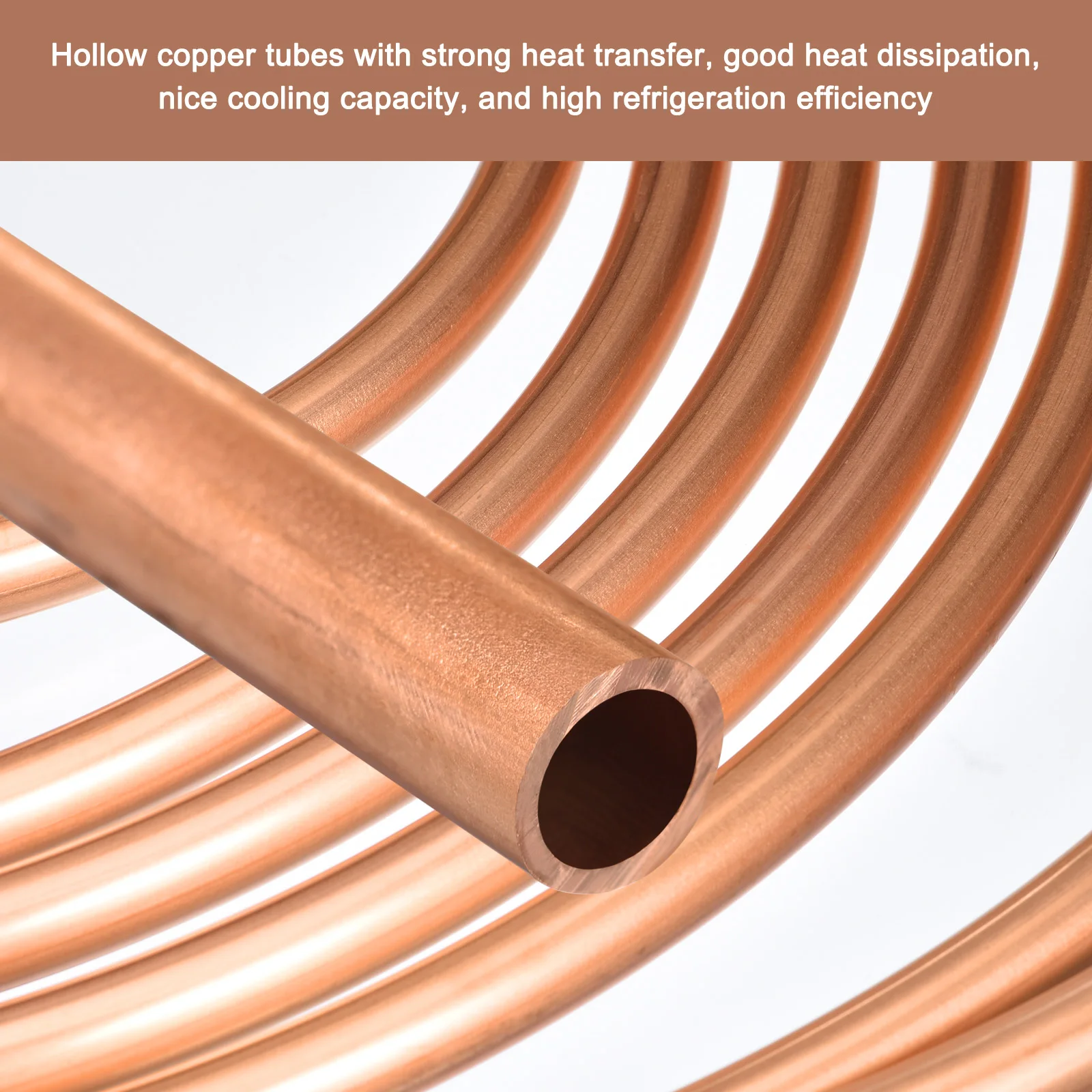 8m/15m Copper Tube Refrigeration Copper Tubing Seamless Hollow Copper Pipe Industrial Metal Tubing for Air Conditioning Freezers