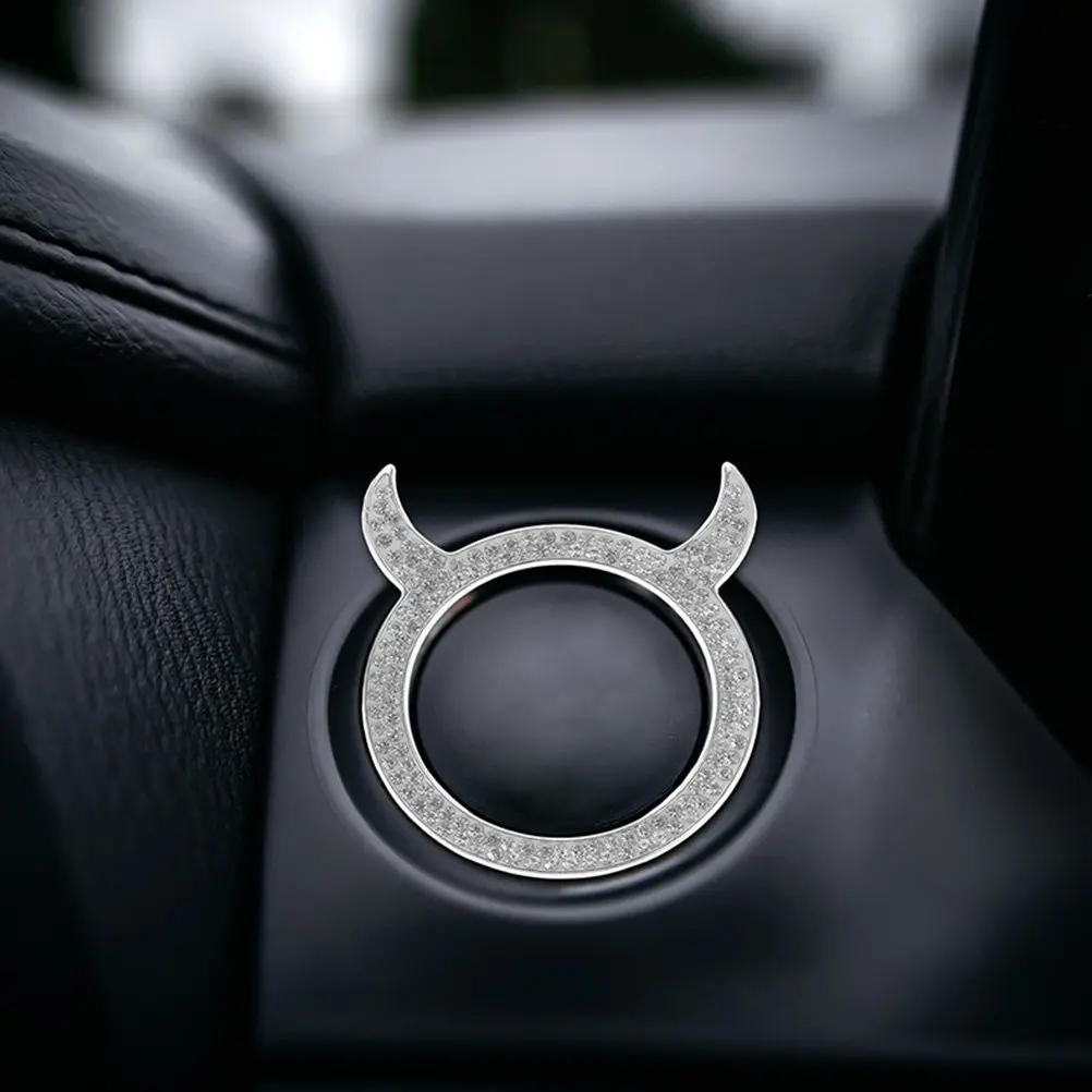Push to Start Button Cover Zinc Alloy Rhinestone Decoration Sticker Car Interior Accessories Engine Start Stop Button Cover