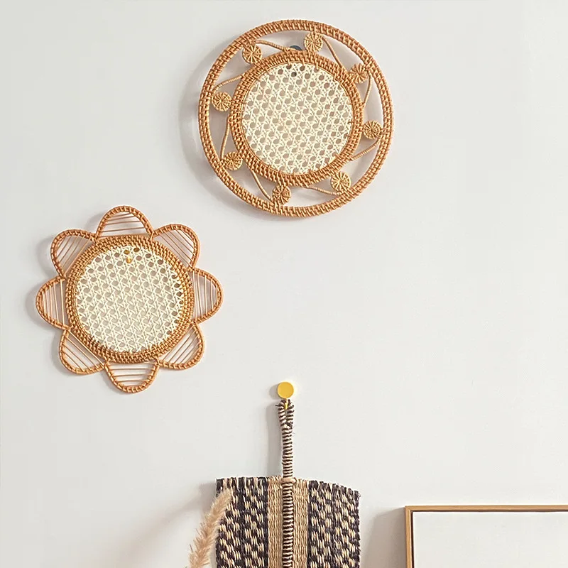 Nordic Handmade Rattan Wall Decor Ręcznie tkane okrągłe ozdoby kwiatowe Homestay Salon Wielofunkcyjny estetyczny wystrój pokoju