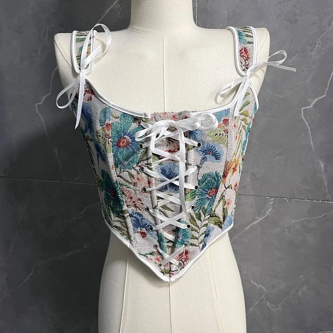 

Victorian corset, lace-up corset, Renaissance corset, princess crop top, vintage oil painting corset, embroidered camisole