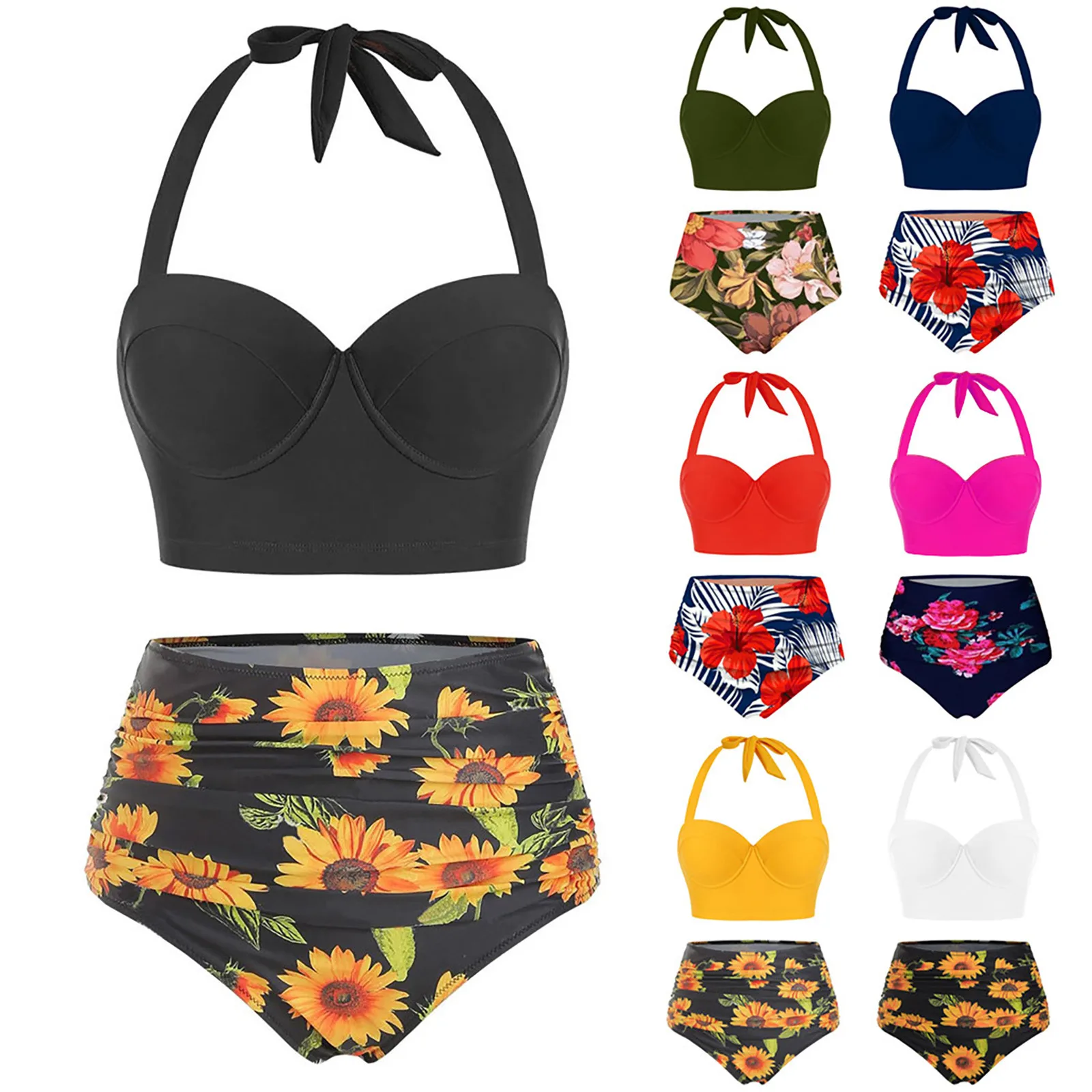 Sexy Floral Print Bra & Brief  Bikini Set Swimsuit Women High Waist Y2k Swimwear Tankini Cover Up Spring Summer Beach Mujer