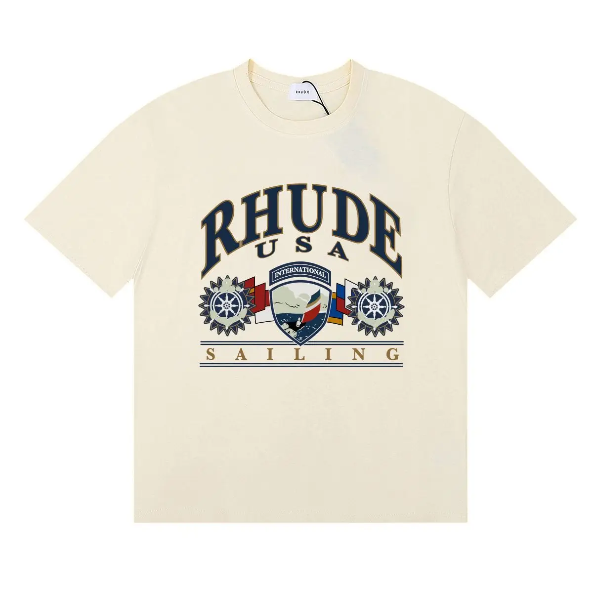 Rhude Classic Solid Color Logo Letter Badge Graphic Print Unisex Pure Cotton Short Sleeve T-Shirt, Versatile Top