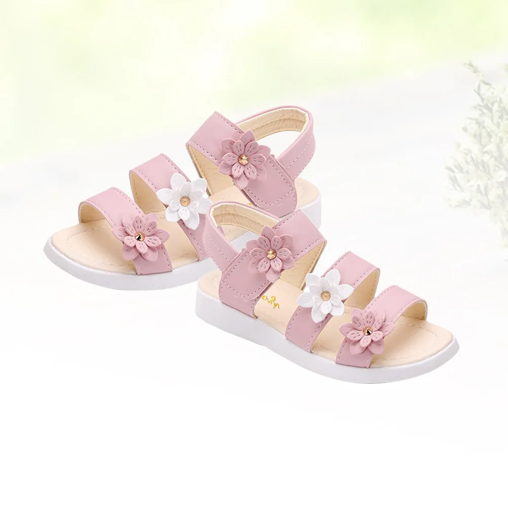 

Girls Pink Flower Sandals Breathable PU Summer Shoes Kids Princess Party Dress Shoes Size 29 Kids Sandals