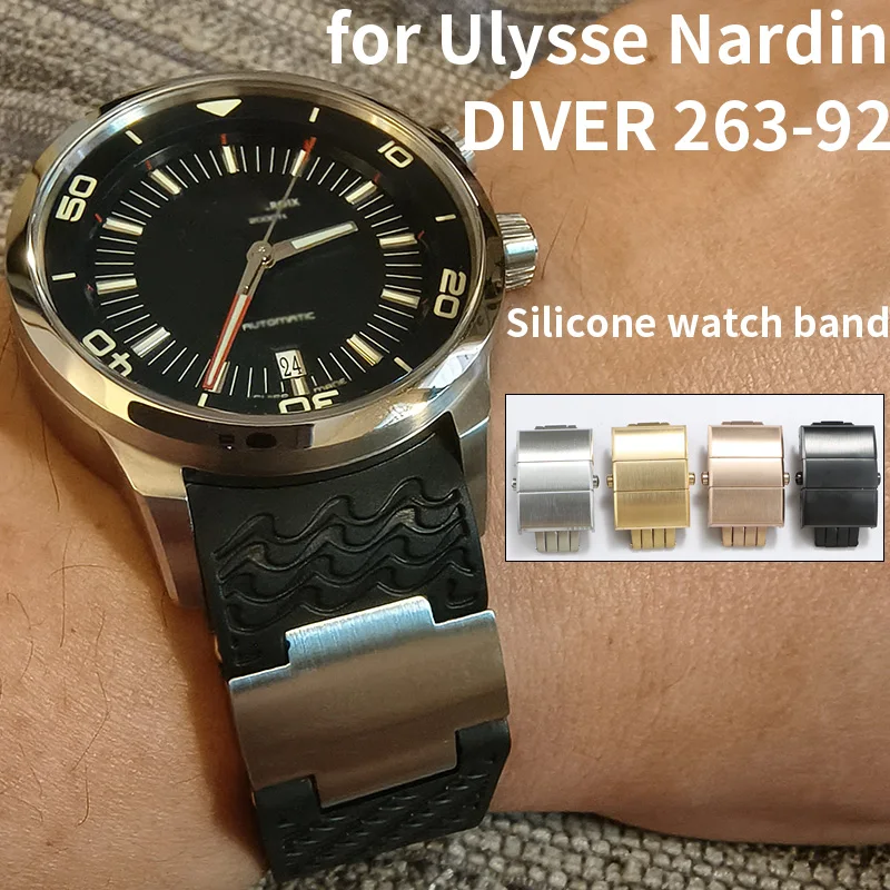 22MM Curved silicone watch band for Ulysse Nardin DIVER 1183 263 3203 Men's bracelet with Metal fittings