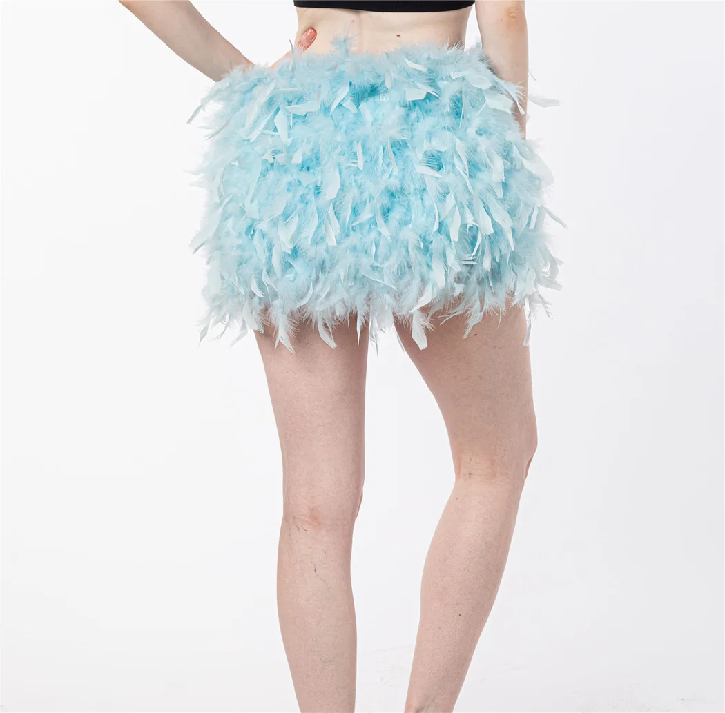 Real Feather Short Skirt for Women, Ostrich Feather, Royal Blue, Black Party Mini Dress, 210709