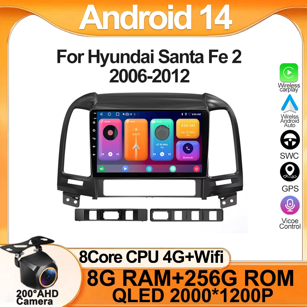 

Android 2din Автомобильный радиоприемник Multimidia Видеоплеер Навигация GPS для Hyundai Santa Fe 2 2006-2012 8-ядерный головное устройство Carplay Wifi BT