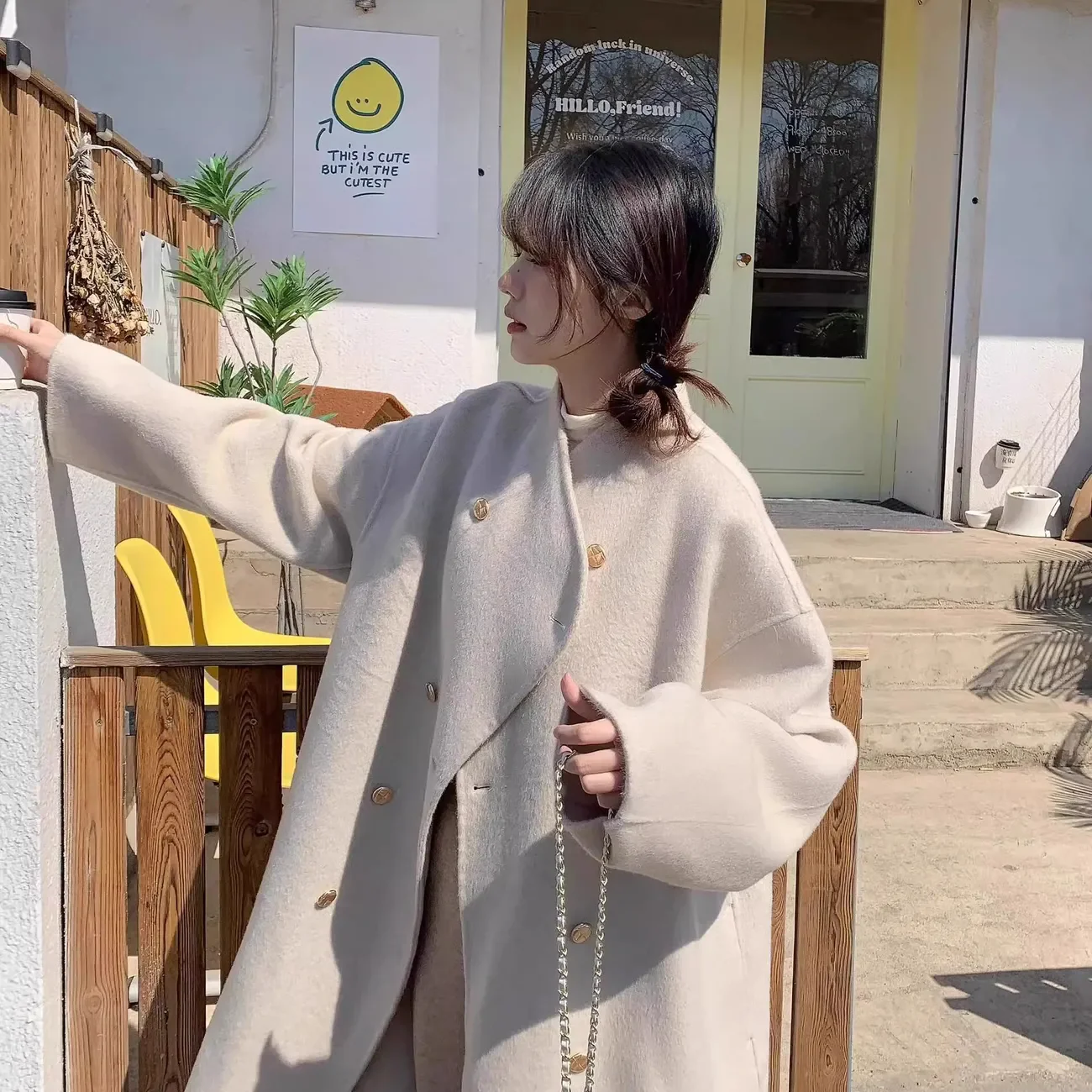 Women's Double-Sided Woolen Jacket Loose Medium-Length Korean Style Windbreaker Chic Overcoat for Autumn Winter Fashion