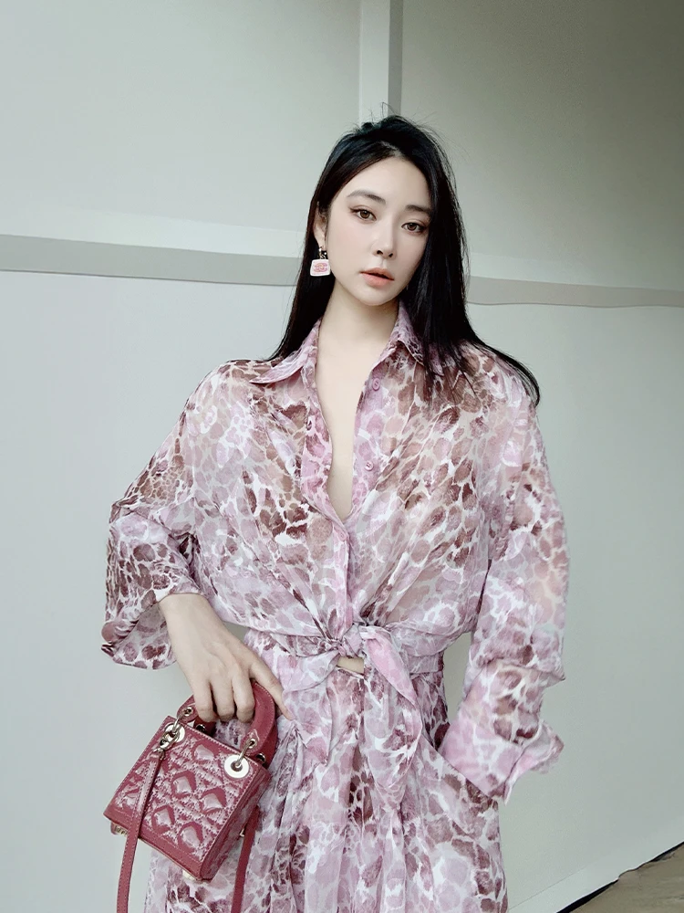 

Комплект из двух предметов Disimann Ling: топ с цветочным принтом и юбка, из высококачественного шифона, для женщин старше 35 лет