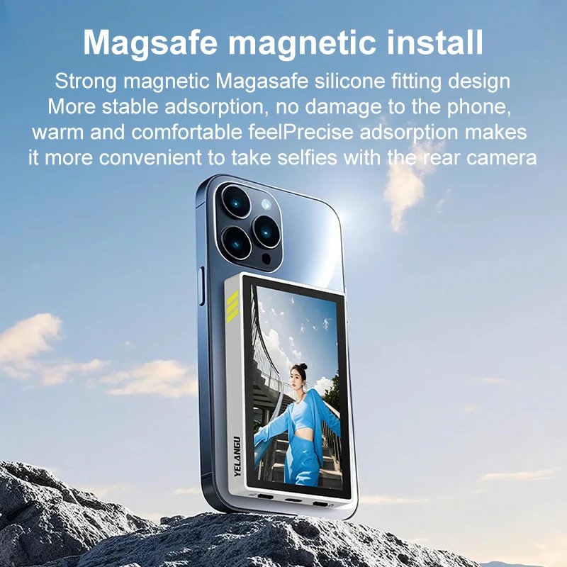 YELANGU TP01 모니터 화면 화웨이 IOS 안드로이드 전화 후면 카메라 무선 자기 Selfie 모니터 화면 VS Fotorgear MS01