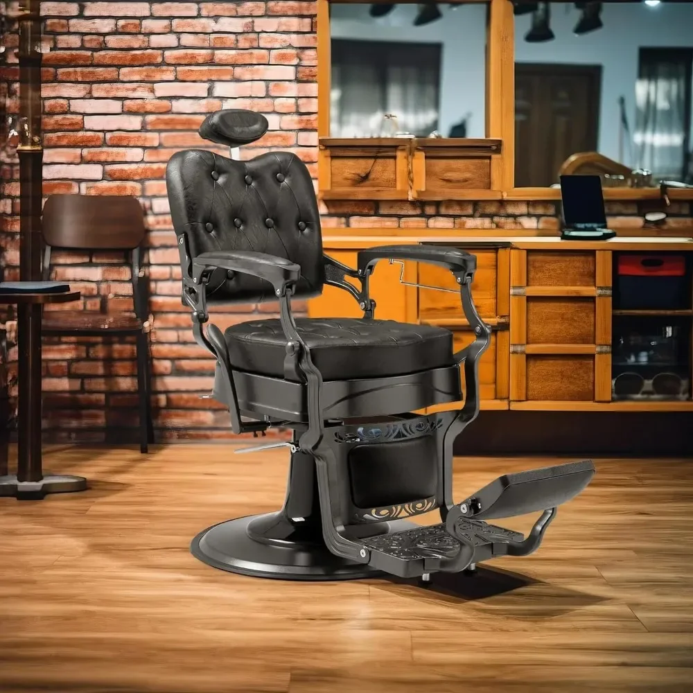 Heavy Duty Vintage Recline Barber Chair Hydraulic with Headrest, Supports Up To 700lbs & 360° Rotatable, Professional Sal