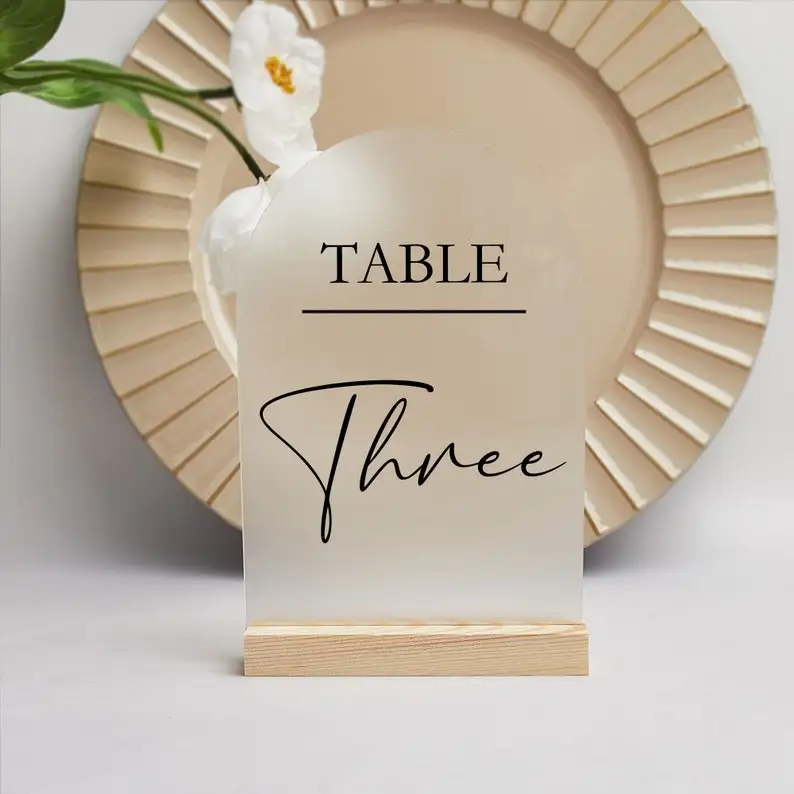 

CUSTOM Table Numbers Acrylic Wedding Table Numbers Arch Frosted Table Numbers with Wooden Stand Wedding Desk Sign Decoration