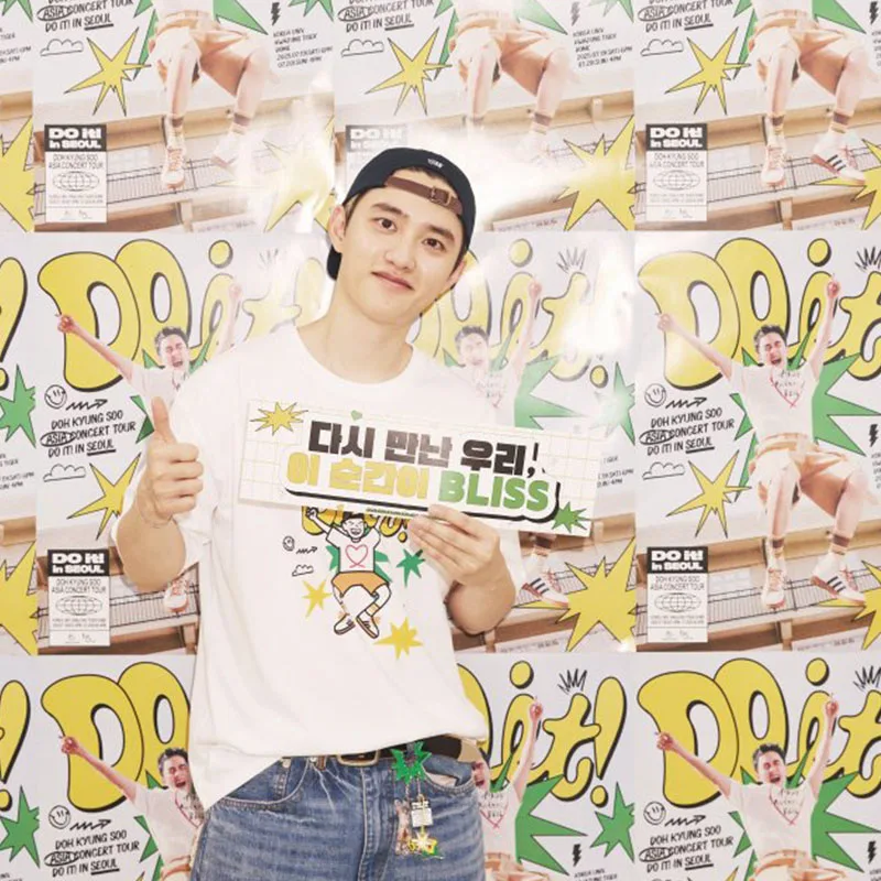 EXO Do Kyung Soo Concert DOit Nearby round Neck Short Sleeve T-Shirt Loose Cotton Print Casual Top for Men And Women