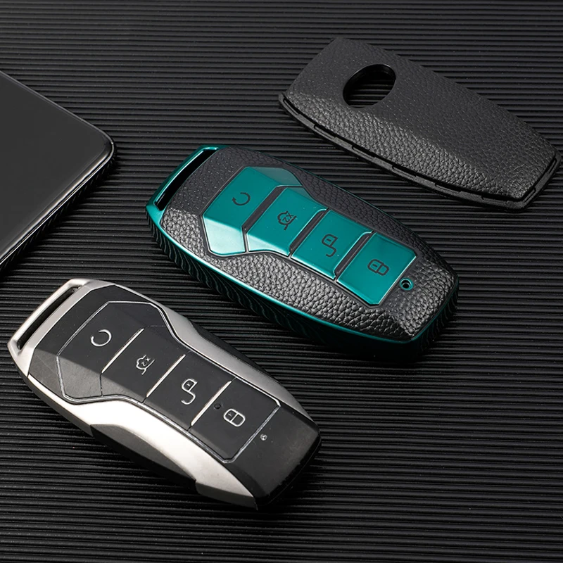 Leather TPU Car Key Case Cover Shell for BYD Tang DM 2018 Yuan EV Qin Pro Song Max Smart Key Protector Auto Accessories