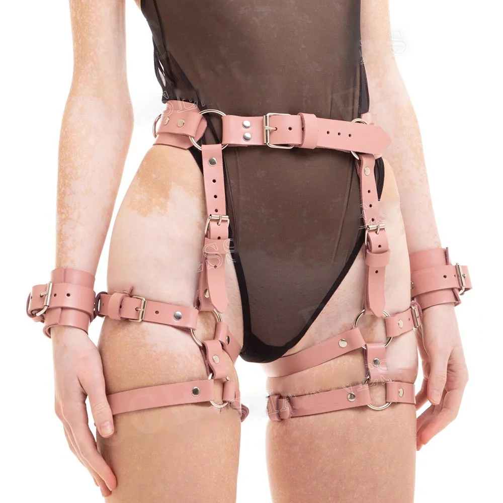 Jarretelles sexy SFP pour femmes, ceinture d\'épée de cuisse rose, bondage corporel en cuir PU, sangle de jambe gothique, accessoires de vêtements de