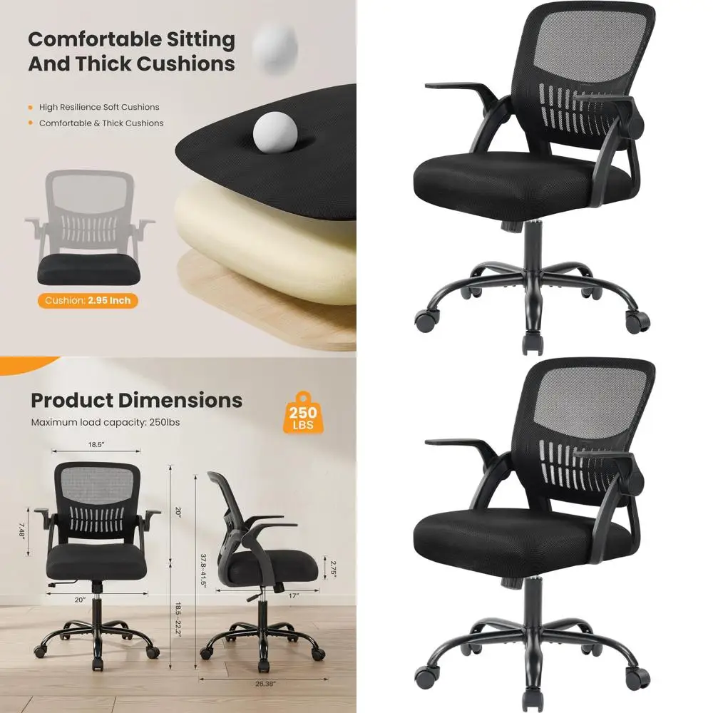 

Ergonomic Swivel Desk Chair with Mesh Back, Padded Seat, Lumbar Support for Home Office, Study, Black