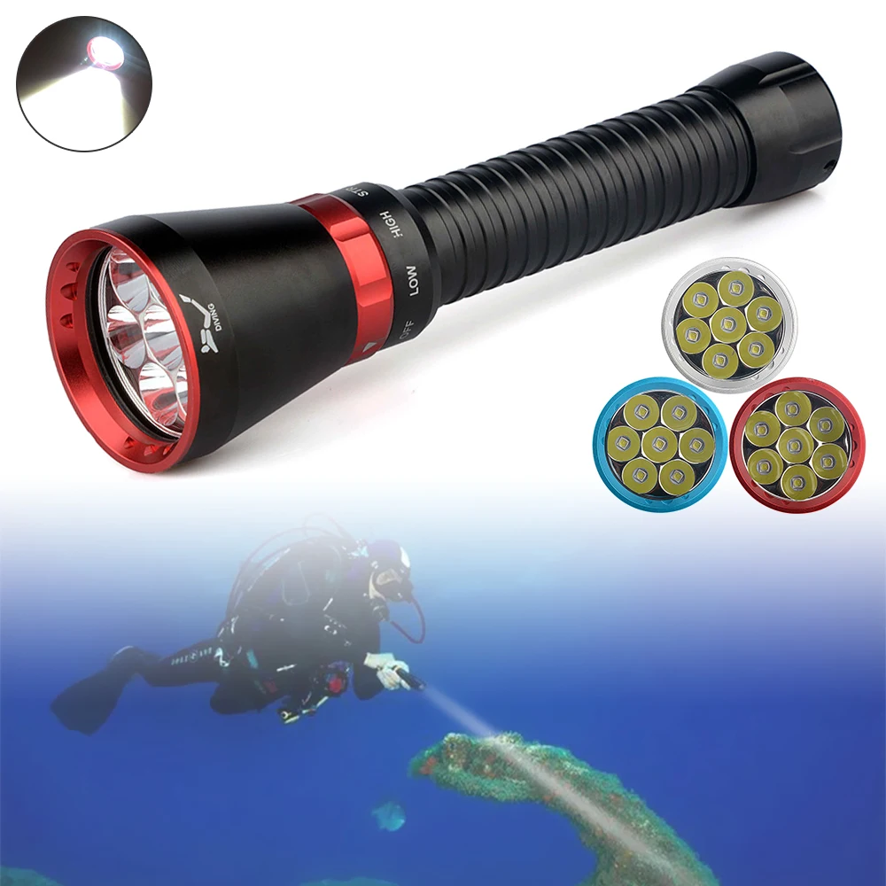 SecurityIng 4200 Lumen 150M Underwater Professional 7 LED Diving Flashlight 20W IPX-8 Waterproof Dive Torch Flashlight