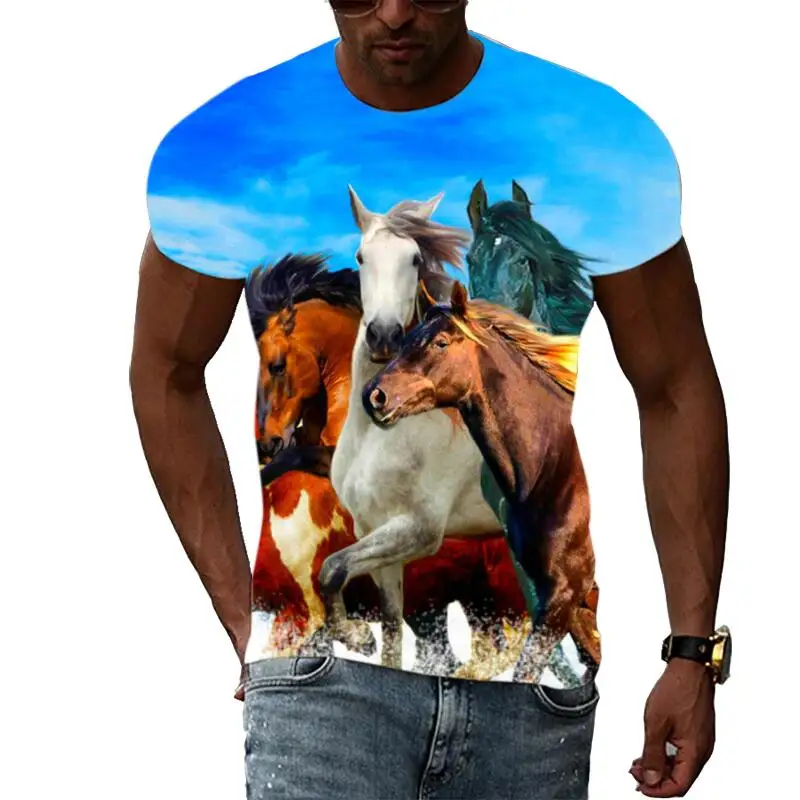 Summer Fashion Graphic Animal Horse T Shirts For Men Casual 3D Print Tee Hip Hop Harajuku Personality Round Neck Short Sleeve