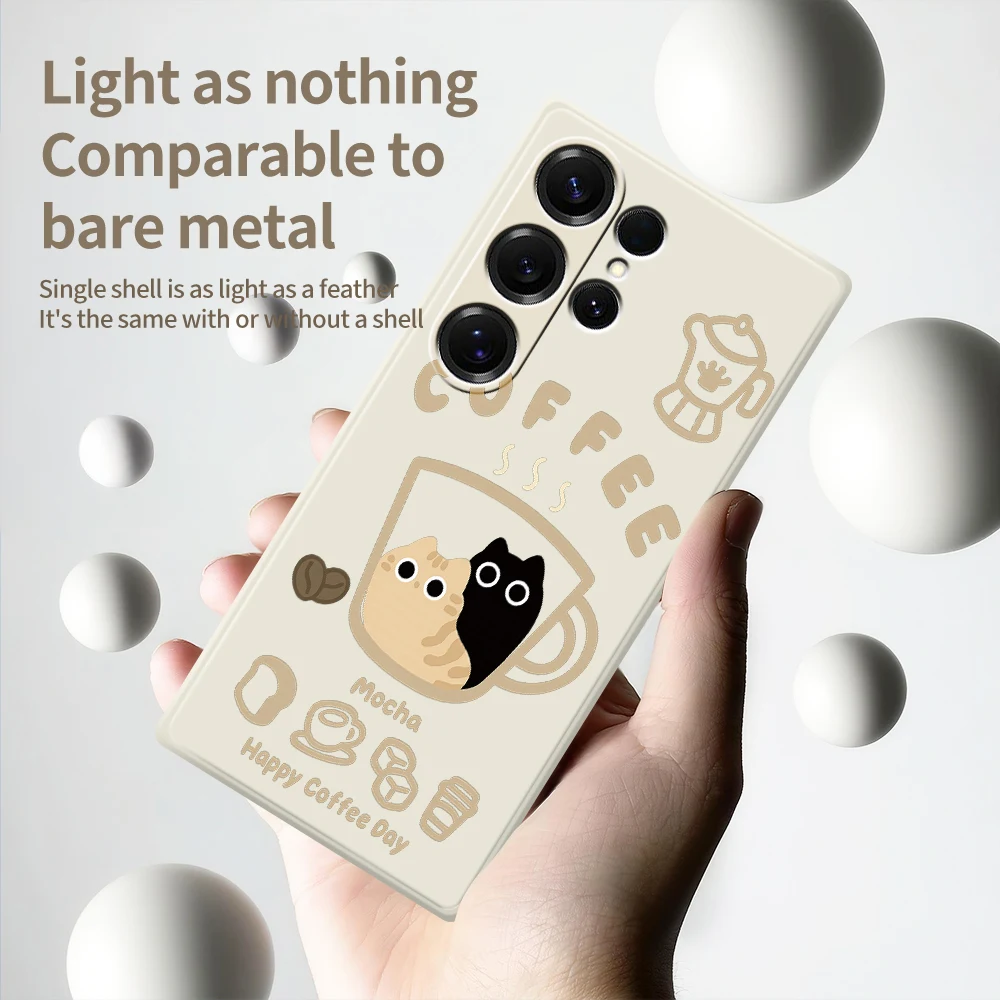 القط القهوة نمط قضية الهاتف لسامسونج غالاكسي A56 A32 A23 A22 5G A32 A23 4G A55 A54 A53 A52 A51 A35 A34 A31 A25 A24 غطاء ناعم