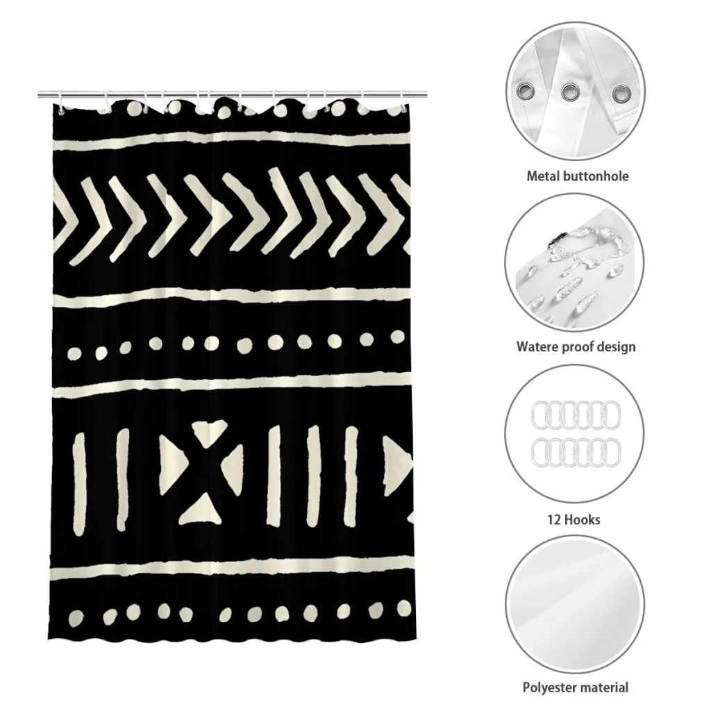 African Mud Cloth Black And White Bathroom Shower Curtains  Waterproof Partition Curtain Designed Home Decor Accessories