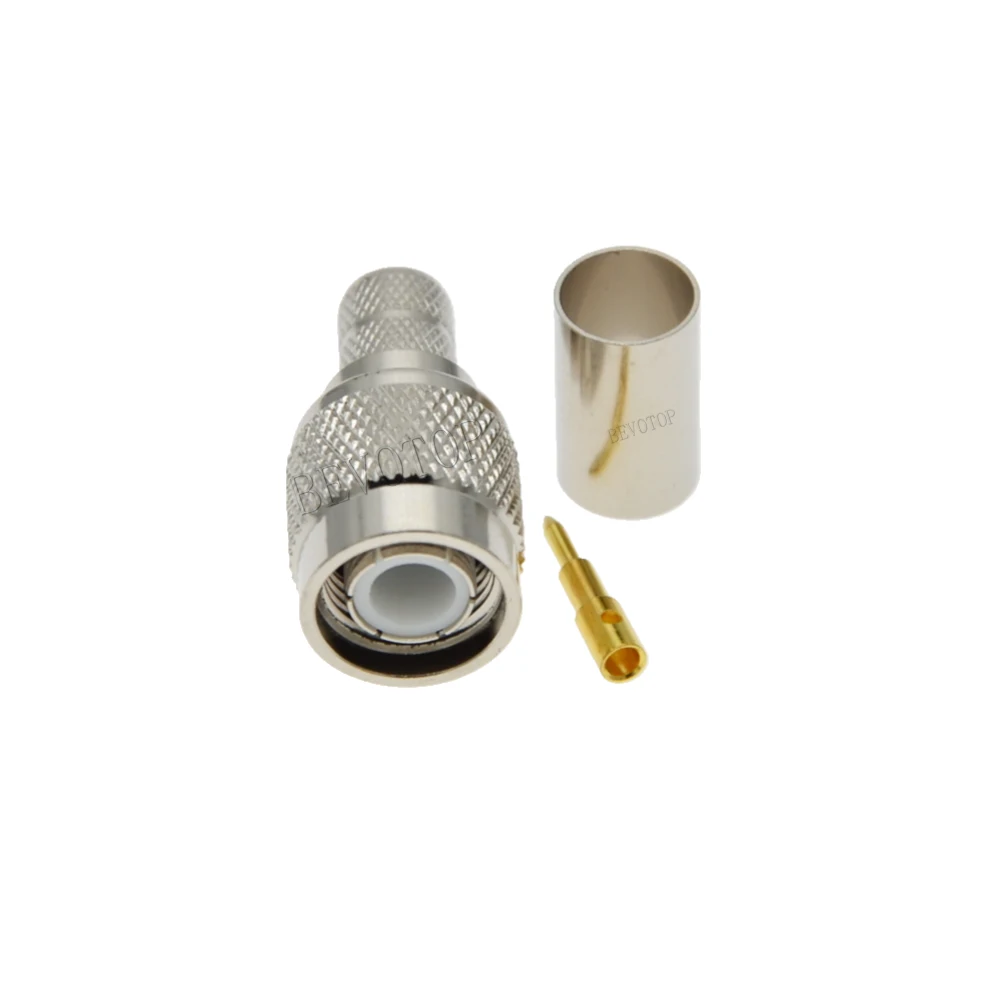 10Pcs/lot TNC Male Plug Crimp Solder Clamp for RG5 RG6 5D-FB LMR300 CNT300 Coax Cable Connector Brass Nickel Plated Free Shippin