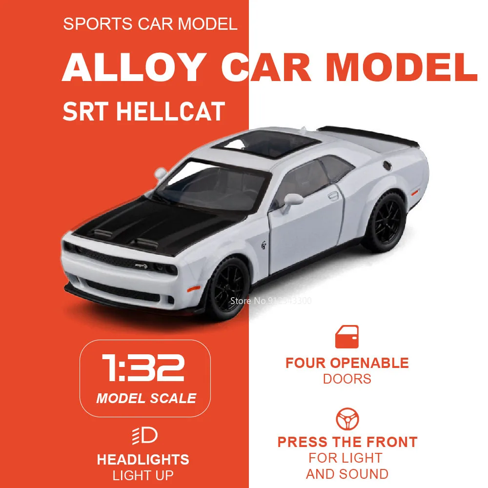 

1:32 SRT Hellcat Viper Car Model Toy Shock Absorption Doors Opened Sound Light Pull Back Sports Cars Boys Metal Ornaments