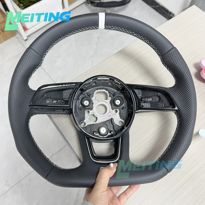 Suitable for Audi B9 A3 A4 A5 S3 S5 RS3 RS4 RS5 Model Modification Leather Steering Wheel with White Stitching Style