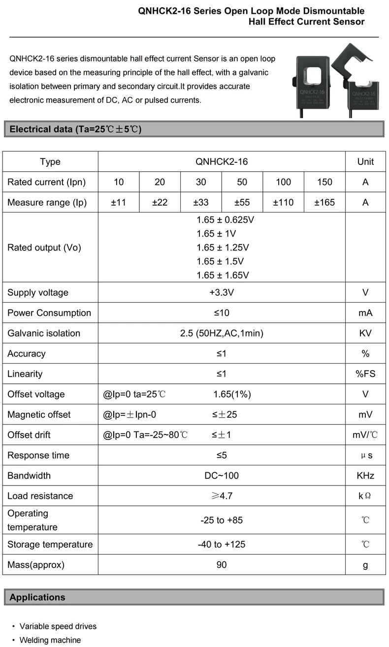 2,5V 2V Hall-Effekt-Gleichstromwandler QNHCK2-16 10A 20A 30A 50A 100A Klemmstromwandler Split-Core-Stromsensor HSTS016L – Detail 3