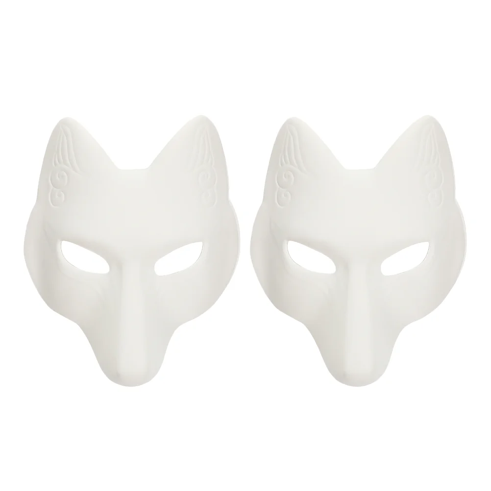 2 Pcs White Craft Mask Paper Mache Masquerade Fox Halloween Cartoon Face Furry