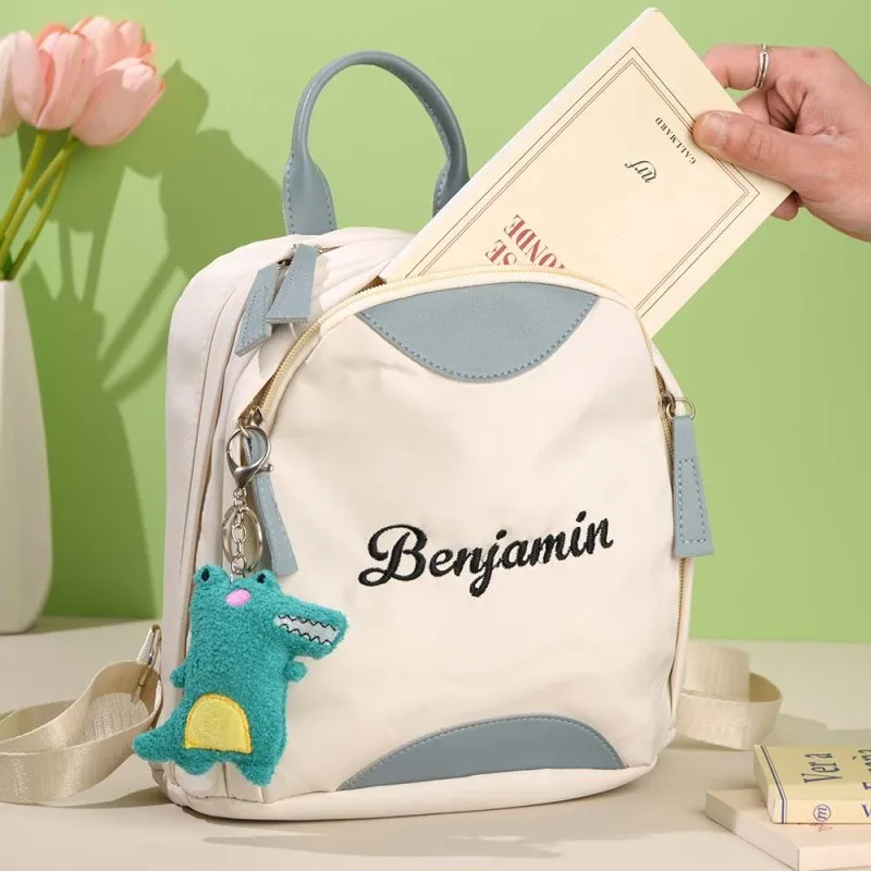 Customized Embroidered Name Lightweight Backpack Personalized New Color Blocking Student Backpack Cute Girl's Class Schoolbag