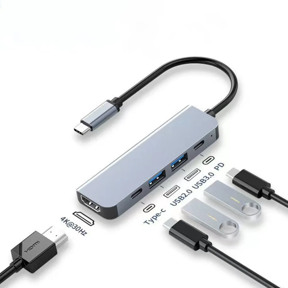 5 In 1 Type C Hub Adapter HDMI Port USB Connector Multiport Docking Station For Laptop Mobile Phone Fast Data Transmission