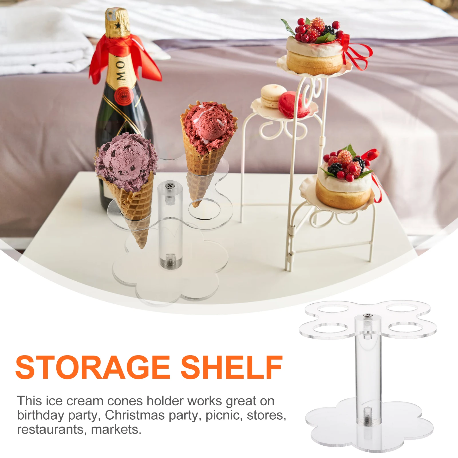 

2 Pcs Acrylic Ice Cream Display Stand Cone Holder for Cake Dessert Party 4 Holes Storage Shelf Sweet Tube Rack