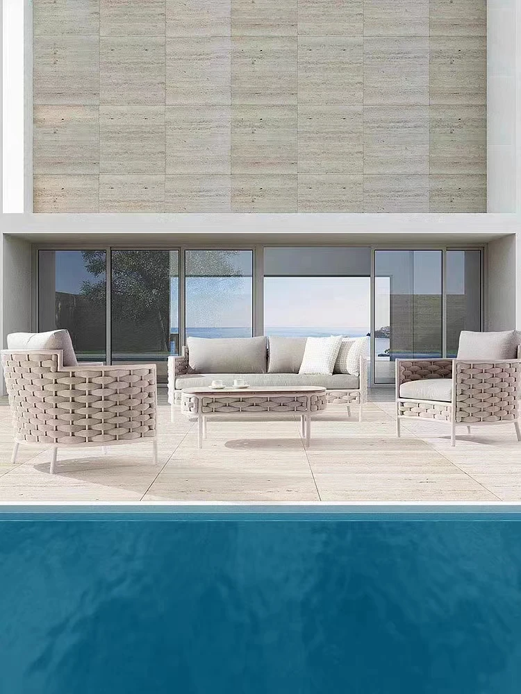 

Outdoor sofa villa Nordic outdoor rattan teak combination open-air high-end balcony garden courtyard B & B