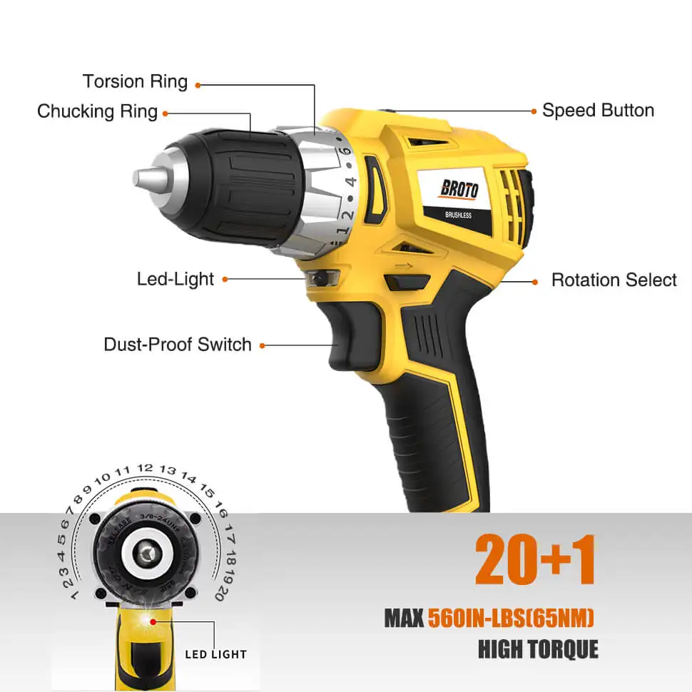 Hand Hold Electric Screwdriver Electric Drills Battery Brushless 10mm Cordless Strong Impact Force Power Drill Tools