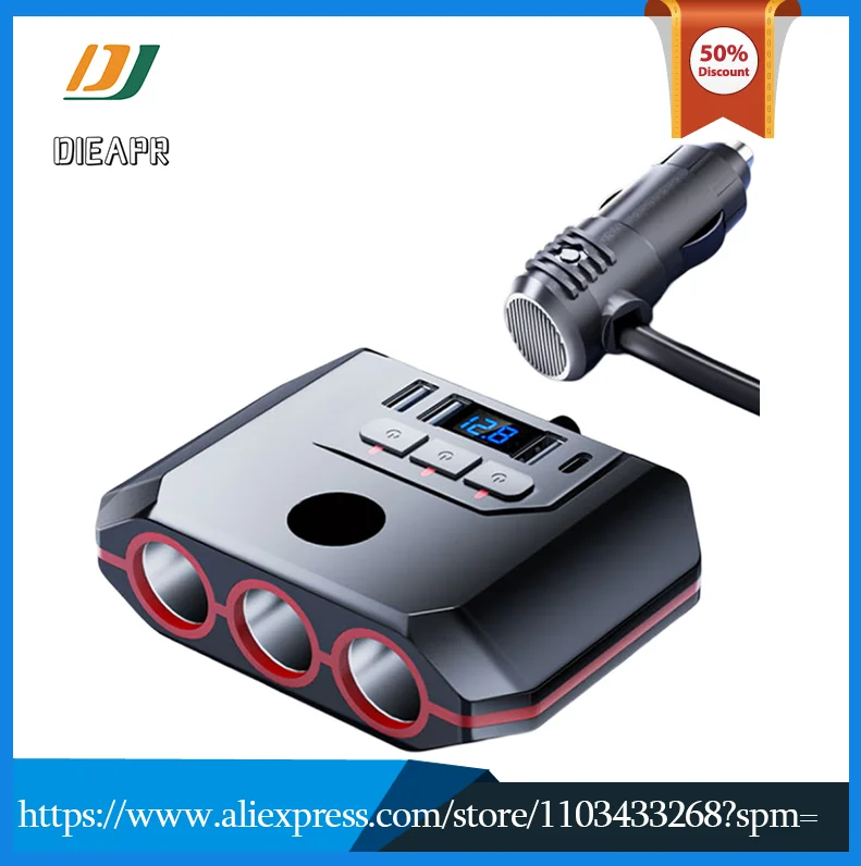 

7 In 1 Dual USB PD Socket 120W Car CigaretteLighter Splitter 12V 24V Fast Charger PlugPhone Power Adapter For Car Type-C