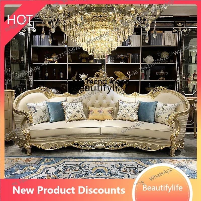 

ss8350 French sofa, European leather sofa, palace luxury villa living room solid wood sofa