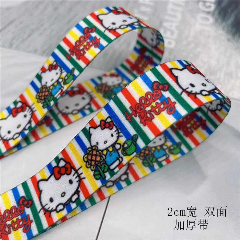 Sanrio Hello Kitty 2cm Ribbon Cute Double-sided Printed Gift Wrap with Girl\'s Bow DIY Phone Lanyard Kettle Strap Rope Material