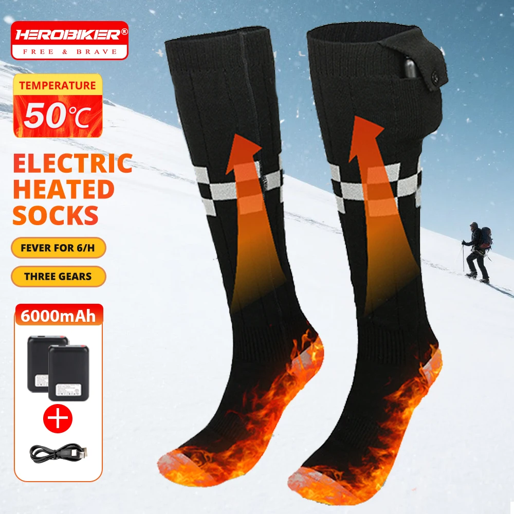 Winter Heated Socks Rechargeable Heating Socks for USB 6000mah Heated Socks Warmth Outdoor Heated Boots Snowmobile Winter Ski