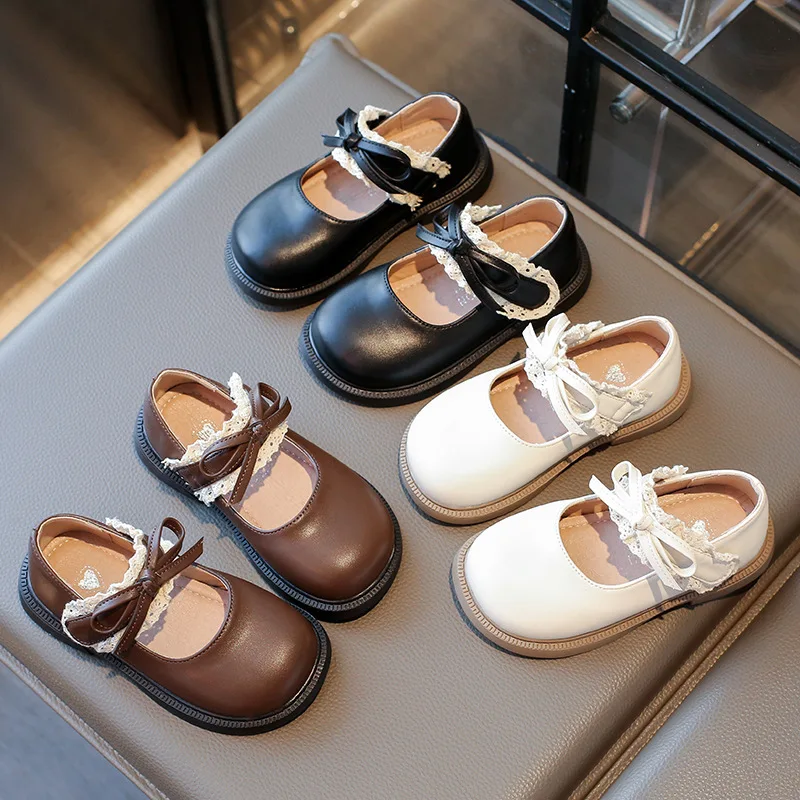 

Children Leather Girls Cute Bowknot Low Top Shoes Round Toe Comfortable Performance Shoes Size 26-36