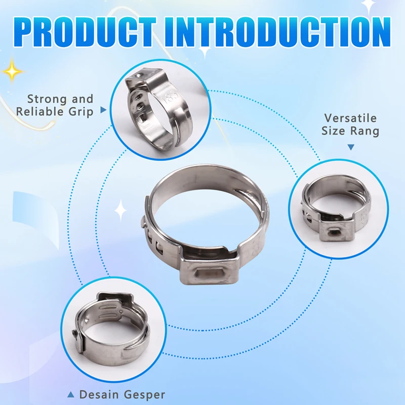 New-130PCS 5.8-21Mm Stainless Steel Hose Clamp Stepless Strap Crimping Ring Clamp Suitable For Pipe Connection