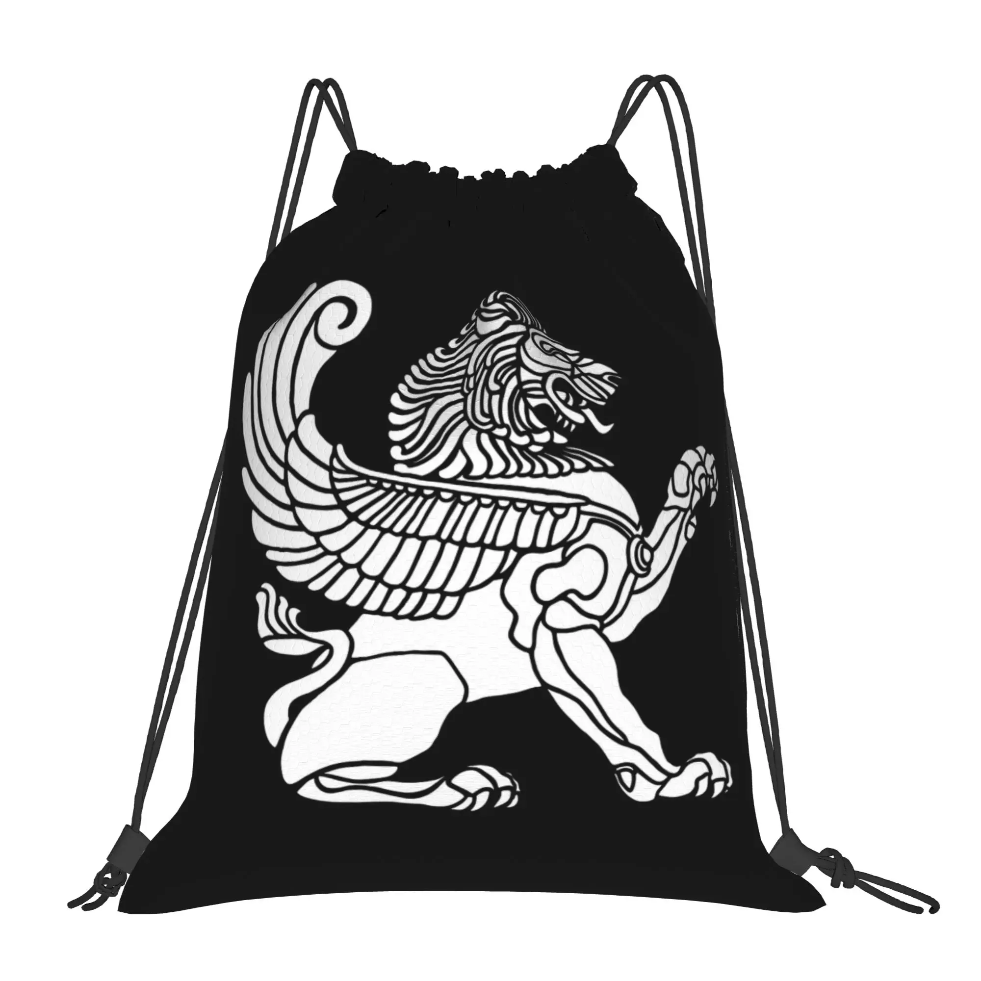 Persian Lion Iranian Iran Persia Symbolism Drawstring Backpack Gym Sports Sackpack Water Resistant  String Bag for Hiking