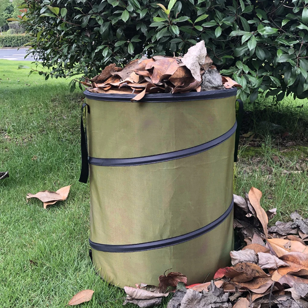 Cubo de basura portátil plegable para acampar y jardín, fácil de levantar, bolsas de hojas de jardín, 10/24/30 galones