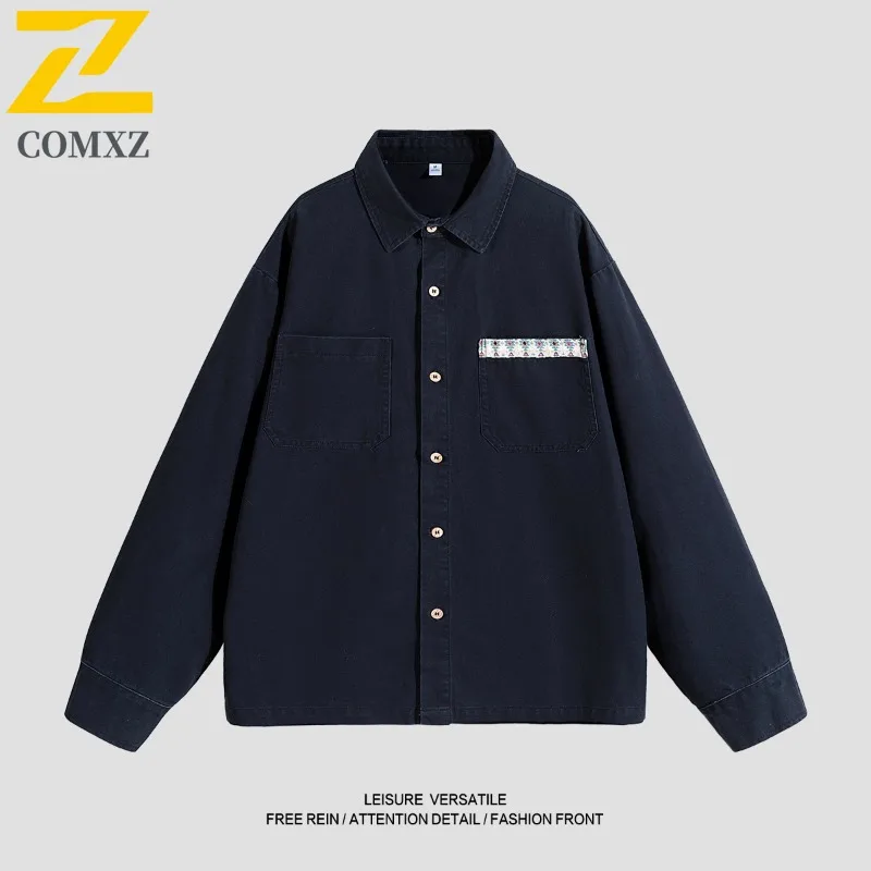 

COMXZ 2025 Men lightweight windbreaker Washed baseball Jacket American style Vintage Workwear Coat Loose Fit Top Trendy Autumn
