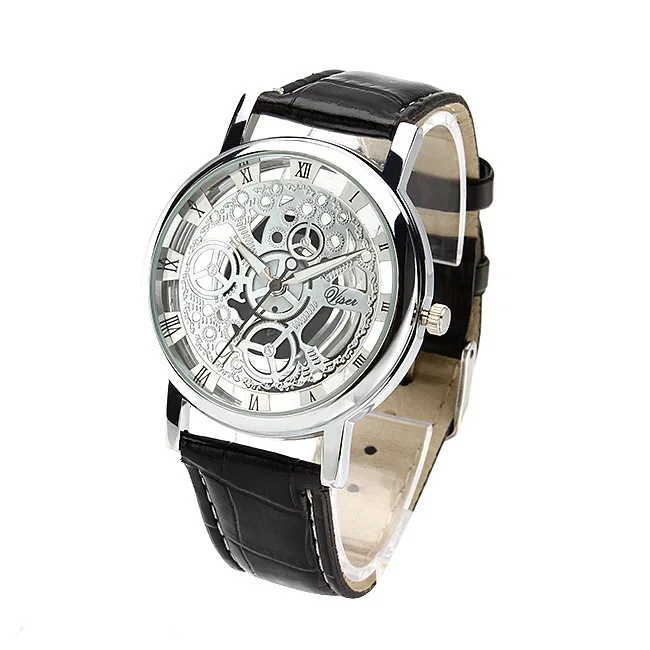 reloj hombre Men's Luxury Stainless Steel Quartz Skeleton Dial Design Elegant Woman Watch Fashion Leather Strap Man Watch reloj