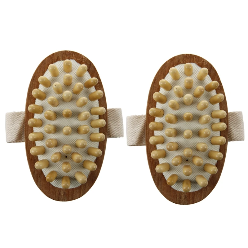 

2X Hand-Held Natural Wood Wooden Massager Body Brush Cellulite Reduction