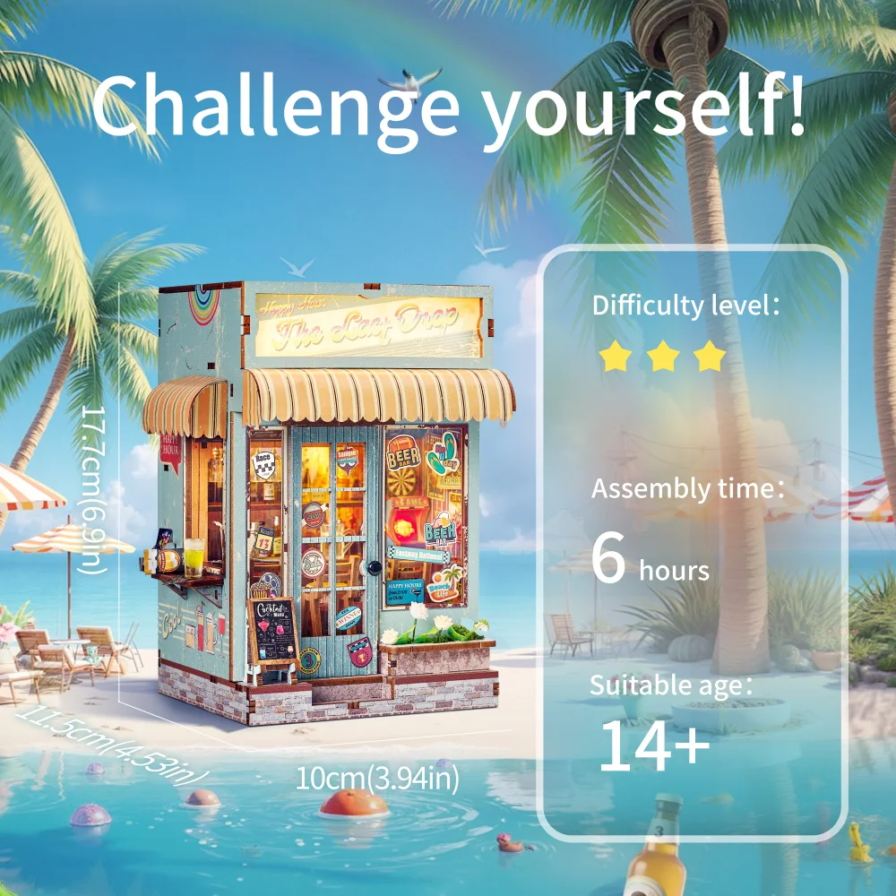 DIY Book Nook Kit Miniature Wooden Doll House with Lights Bookshelf Insert 3D Puzzle Decor Model Wooden Dollhouse for Kids Gift