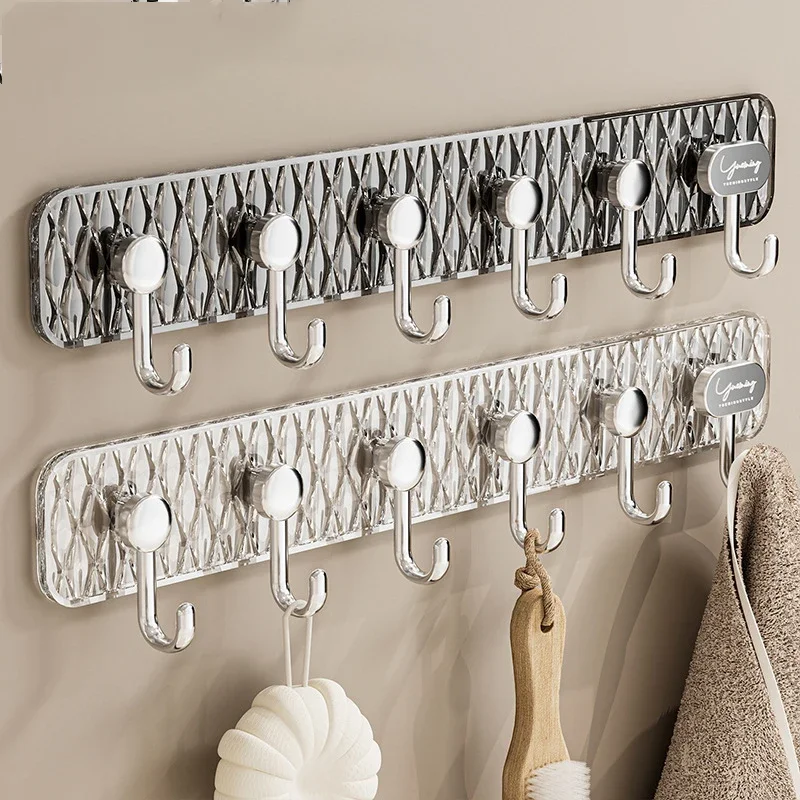 6 Hooks Punch Free Wall Hooks Wall Mounted Clear Hanger for Key Cloths Bags Self-adhesive Towel Hook for Door Kitchen Bathroom