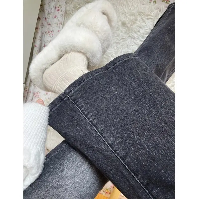 Y2K – jean noir Micro évasé pour femmes, taille haute, ceinture élastique, coupe cintrée, pantalon évasé de printemps en forme de poire