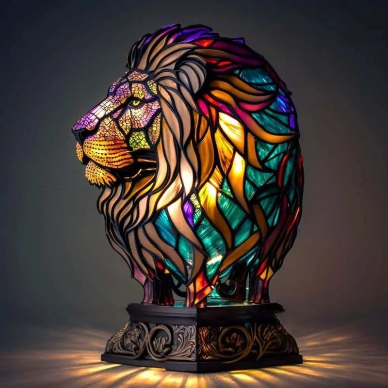 

Animal Series LED Desk Lamp, Vintage Colorful Stained Resin Nightstand Light Fine Handmade Soft Glow Home Decor Accessories