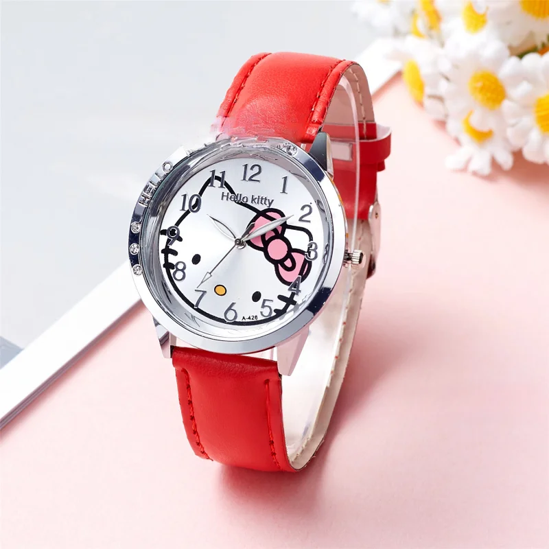 ساعة كوارتز للأطفال من سانريو هالو كيتي، حزام سيليكون كرتوني، لعبة هدية عيد ميلاد للطلاب